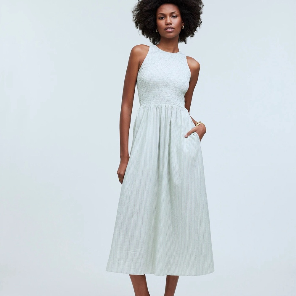 Madewell Soft Sage Knit-Bodice Midi Dress